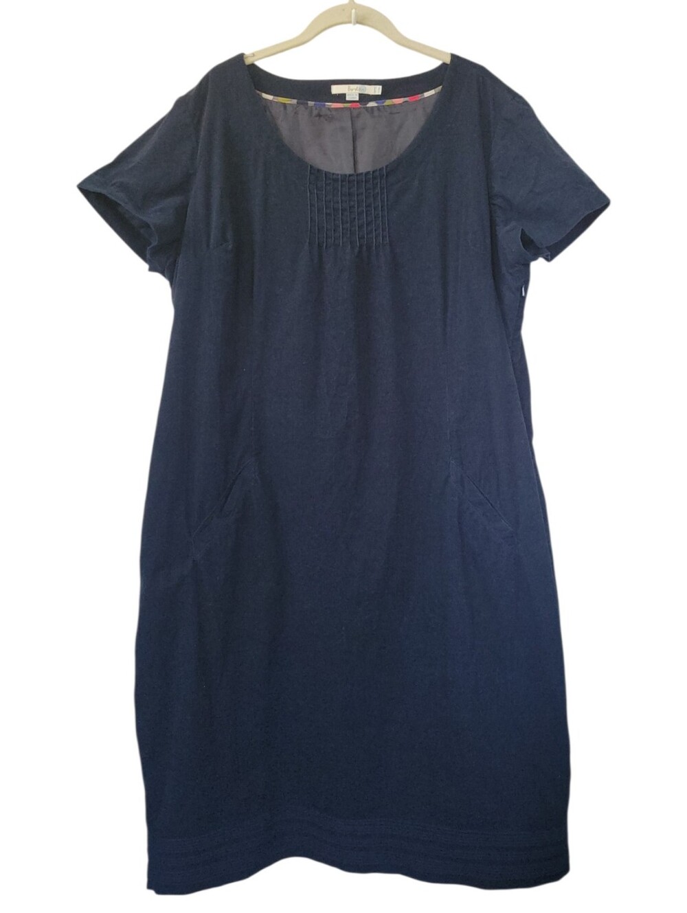 Boden 18L Navy Corduroy‎ Shift Dress Short Sleeve Lined Workwear Classic Pockets